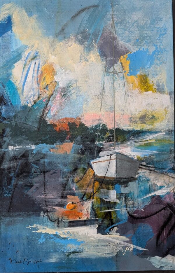 Moored in Maine - Mixed Media Painting by Carol Gruppe