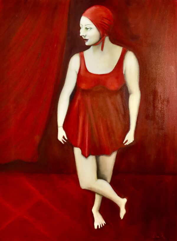 Woman in Red - Oil Painting by Yilva Kalmanson