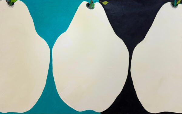 Pears on Teal - Oil on Canvas by Charlotte Tinnell