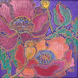 Rokhmanyuk Olga Shining Poppies Acrylic on Panel 12×12 300 Shining Poppies - by Olga Rokhmanyuk